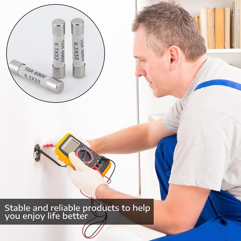 Kingdder 10 Pieces Ff10a 600v Multimeter Fuses Dc Dmm Fast Blow Action 10 Amp Ceramic Fuses Brass Made for Dc Dmms 6.3 x 32 mm - Image 3